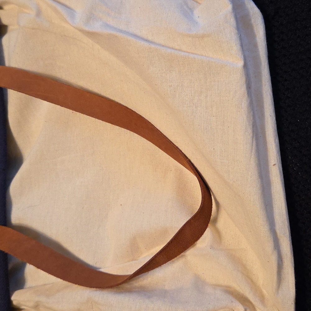 Navy & Cream Striped Canvas Tote with Tan Leather Handles - Picture 6 of 8